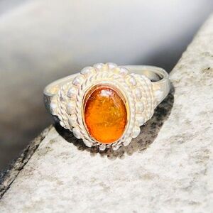 Unk Silver Ring with Vibrant Orange Stone